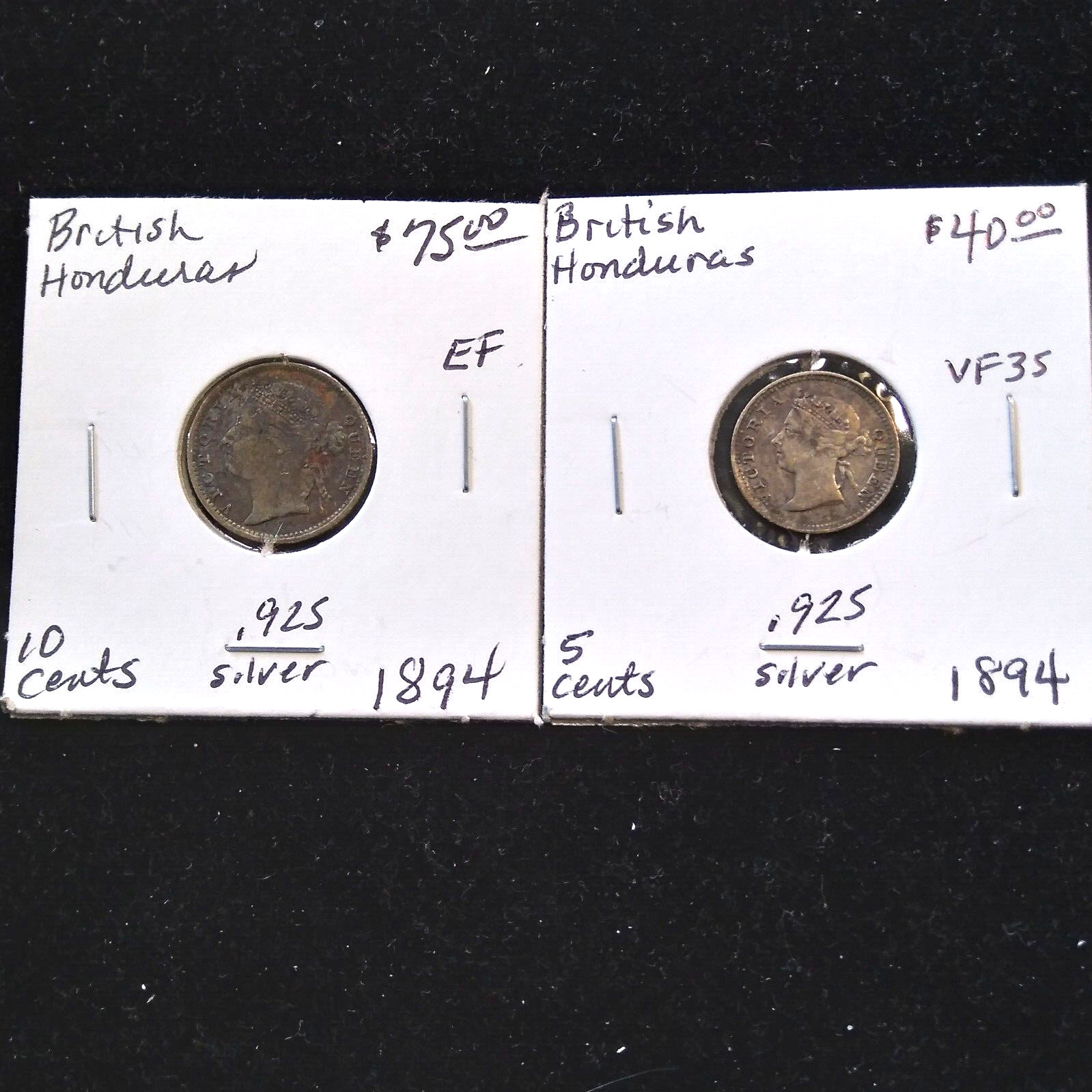 Lot of 2 British Honduras 5 and 10 Cent Silver Coins (both 1894)