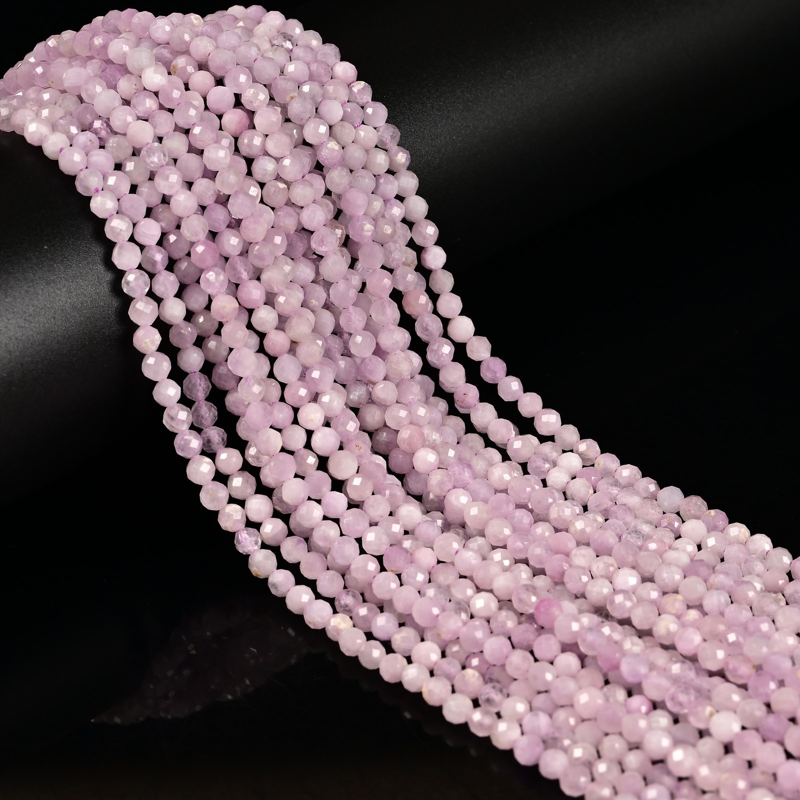 Grade A Natural Kunzite Faceted Round Beads Size 2mm 3mm 4mm 15.5'' Strand