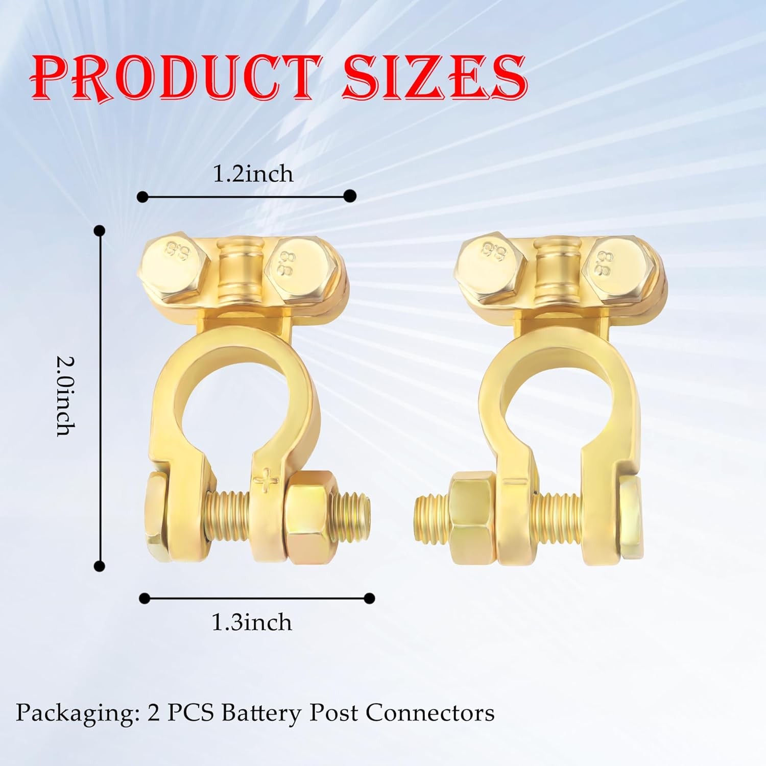 2PCS Positive & Negative Battery Terminal Connectors,Brass Cable...
