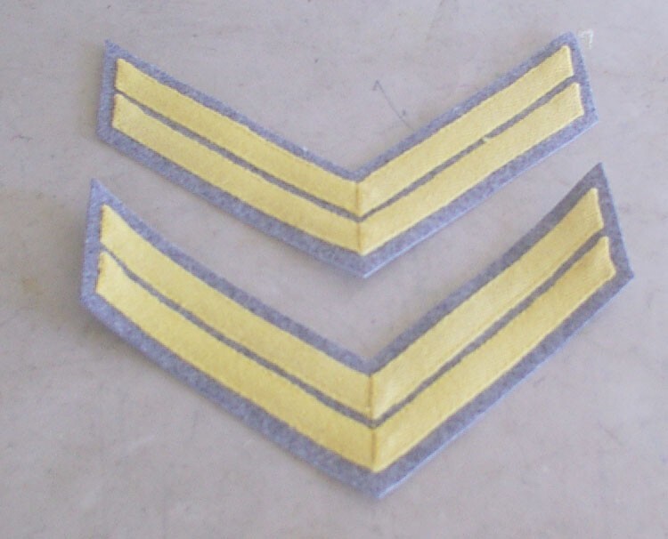 Corporal Chevrons, Confederate Cavalry, Yellow on Gray, Civil War,New