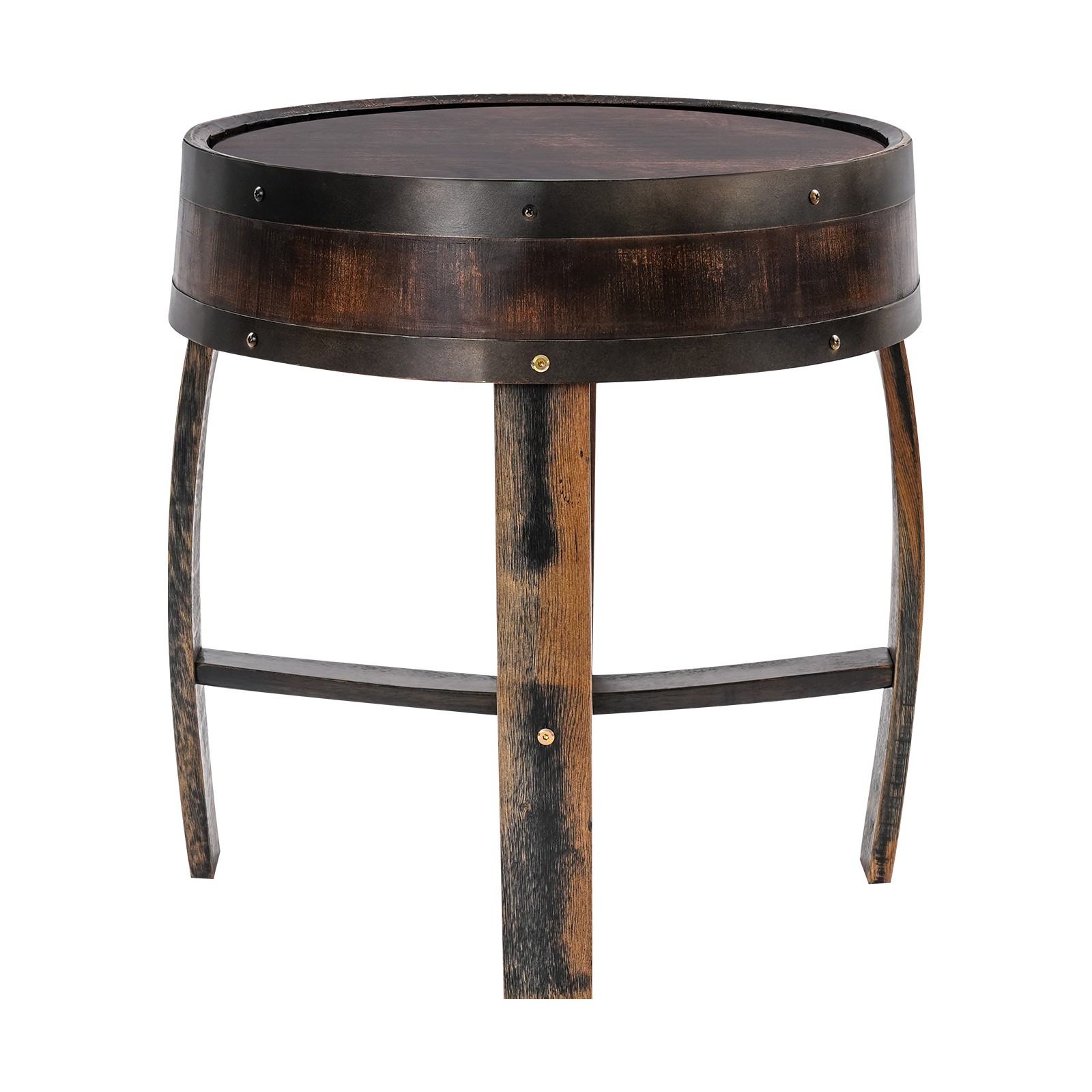 Rustic Oak Wood Barrel-Style Round End Table Brown Side Table