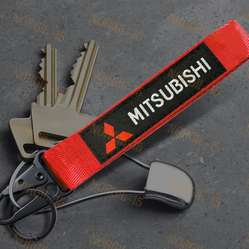 MITSUBISHI RED Racing Keychain Metal Backpack key Ring Hook Strap Lanyard Nylon