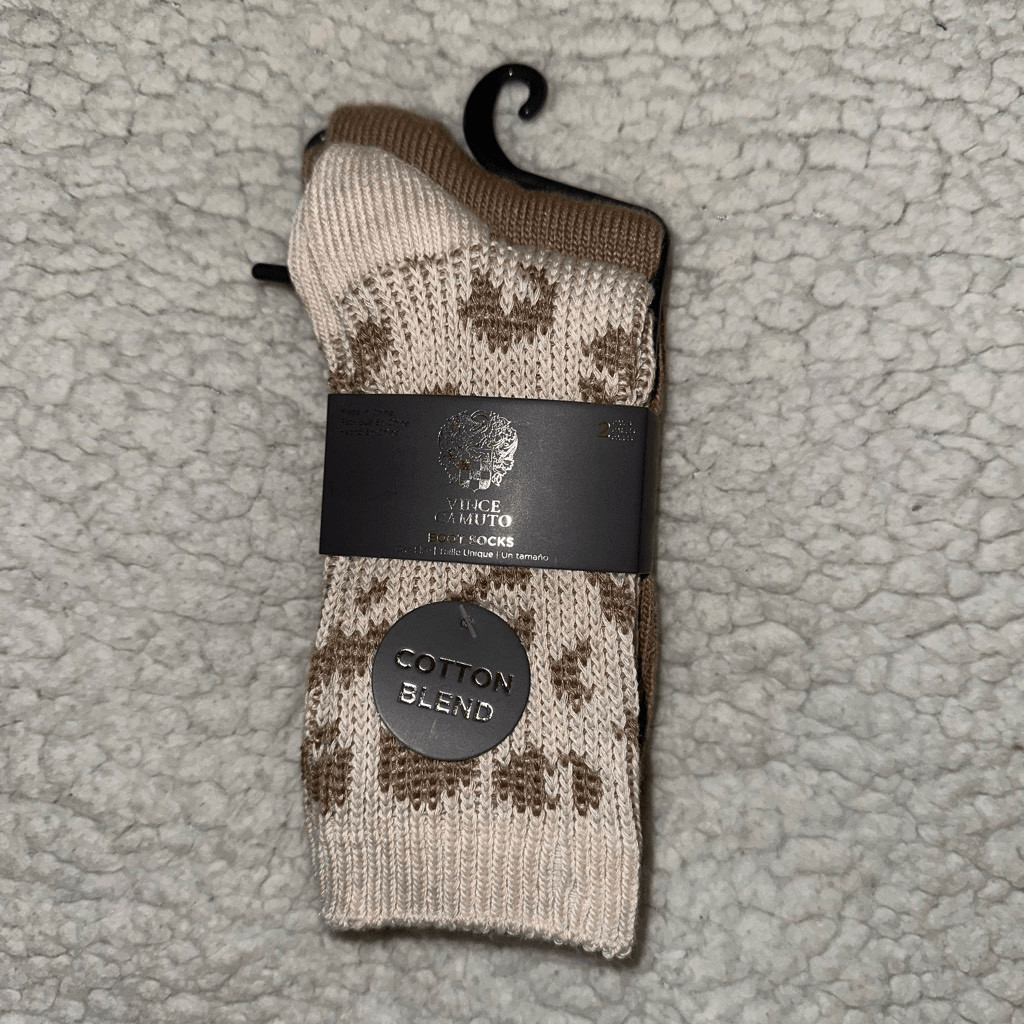 Vince Camunto Women’s Knit Boot Socks Pack of 2 Tan Brown Cheetah Cotton Blend