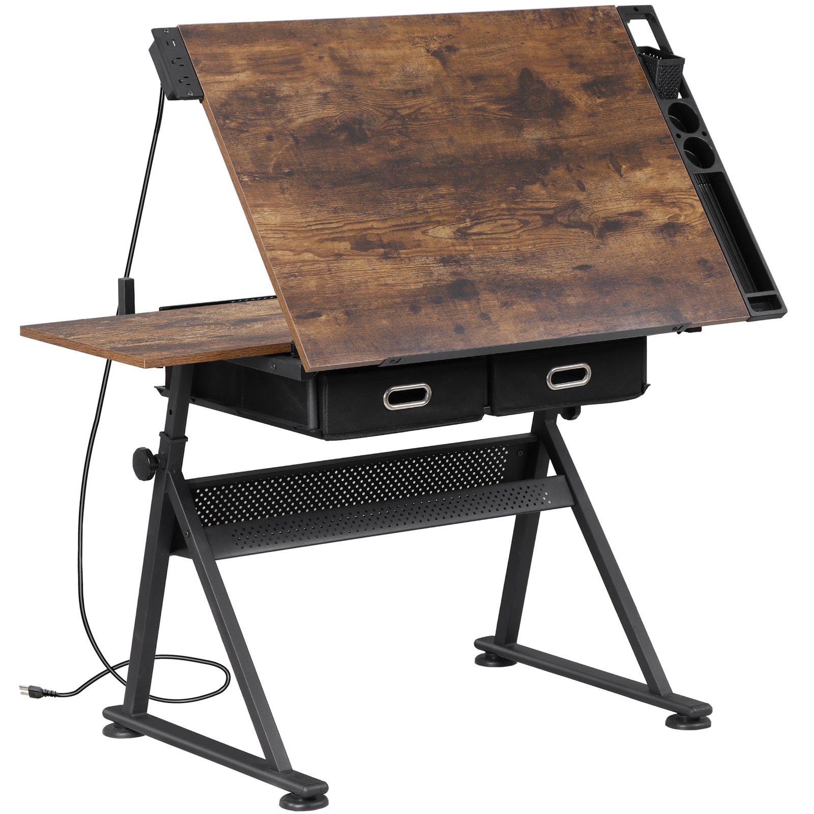 Adjustable Drawing Writing Table Stool w/ 2 Drawers for Artwork Art Desk Retro