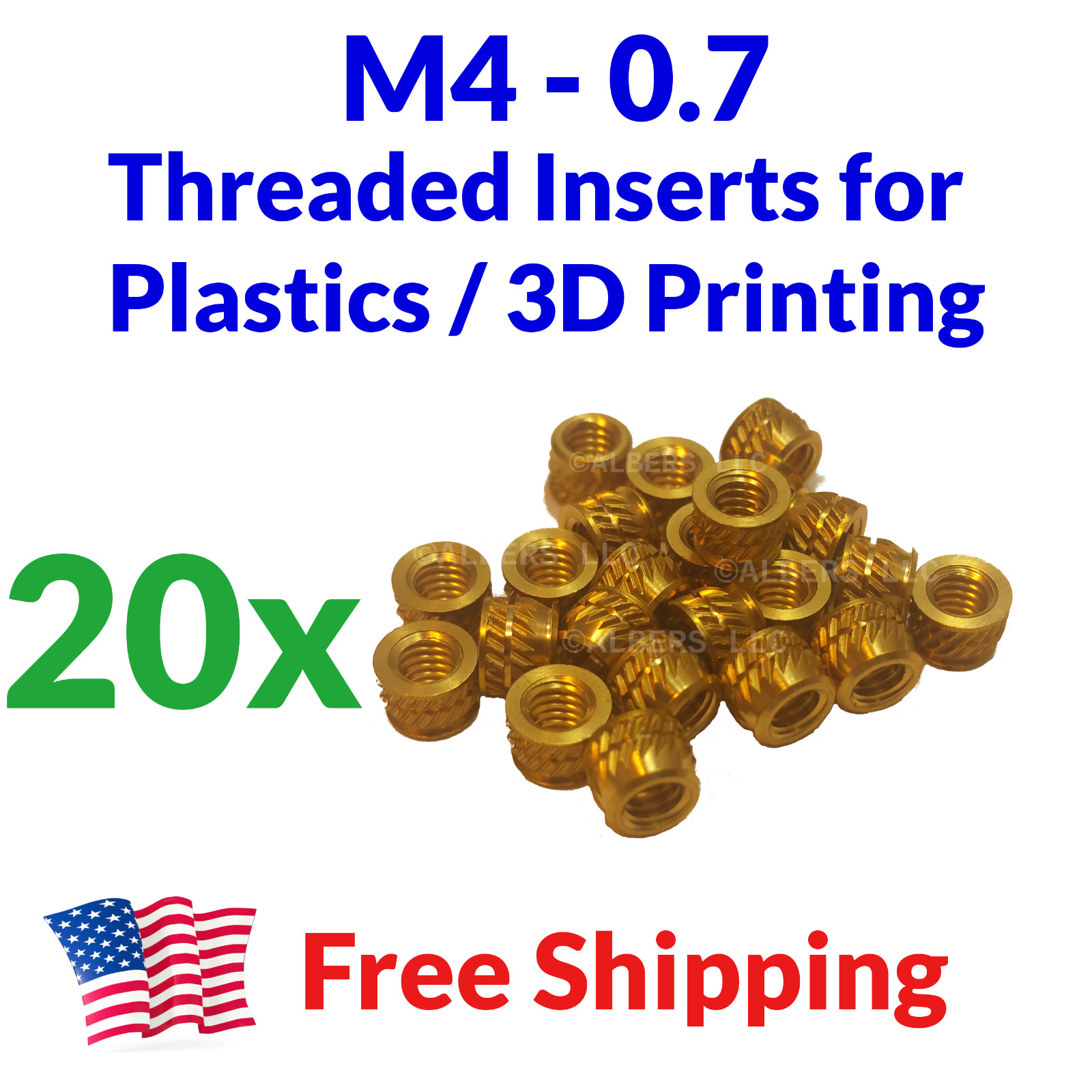 20x M4 Short Brass Heat Set Inserts M4-0.7 3D Printing Initeq Durathread