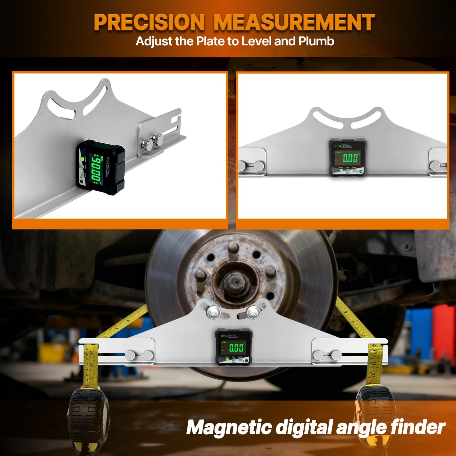 Toe Alignment Tool with 2 Tape Measures & Digital Angle Finder - Accurate Wheel