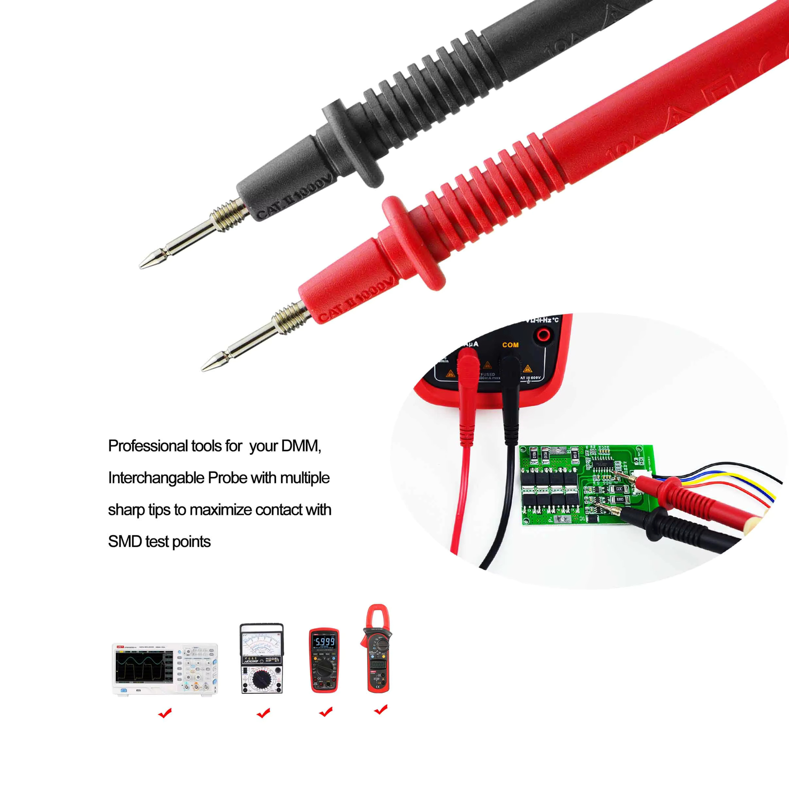 ZIBOO KIT-14 Replacement Test Lead Set Right Angle,with Threaded Alligator Clips