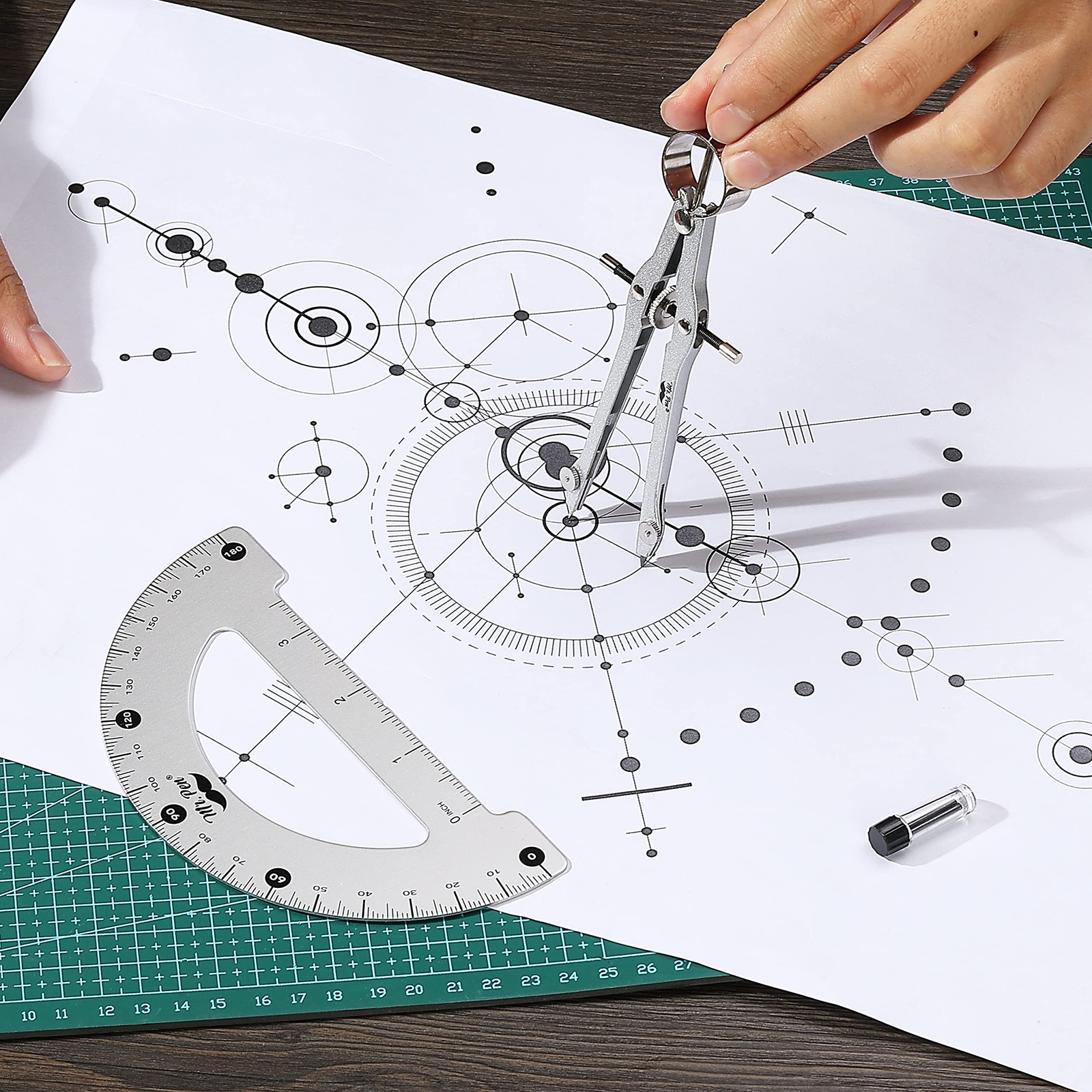 Mr. Pen- Metal Protractor and Convertible Compass Set, and...