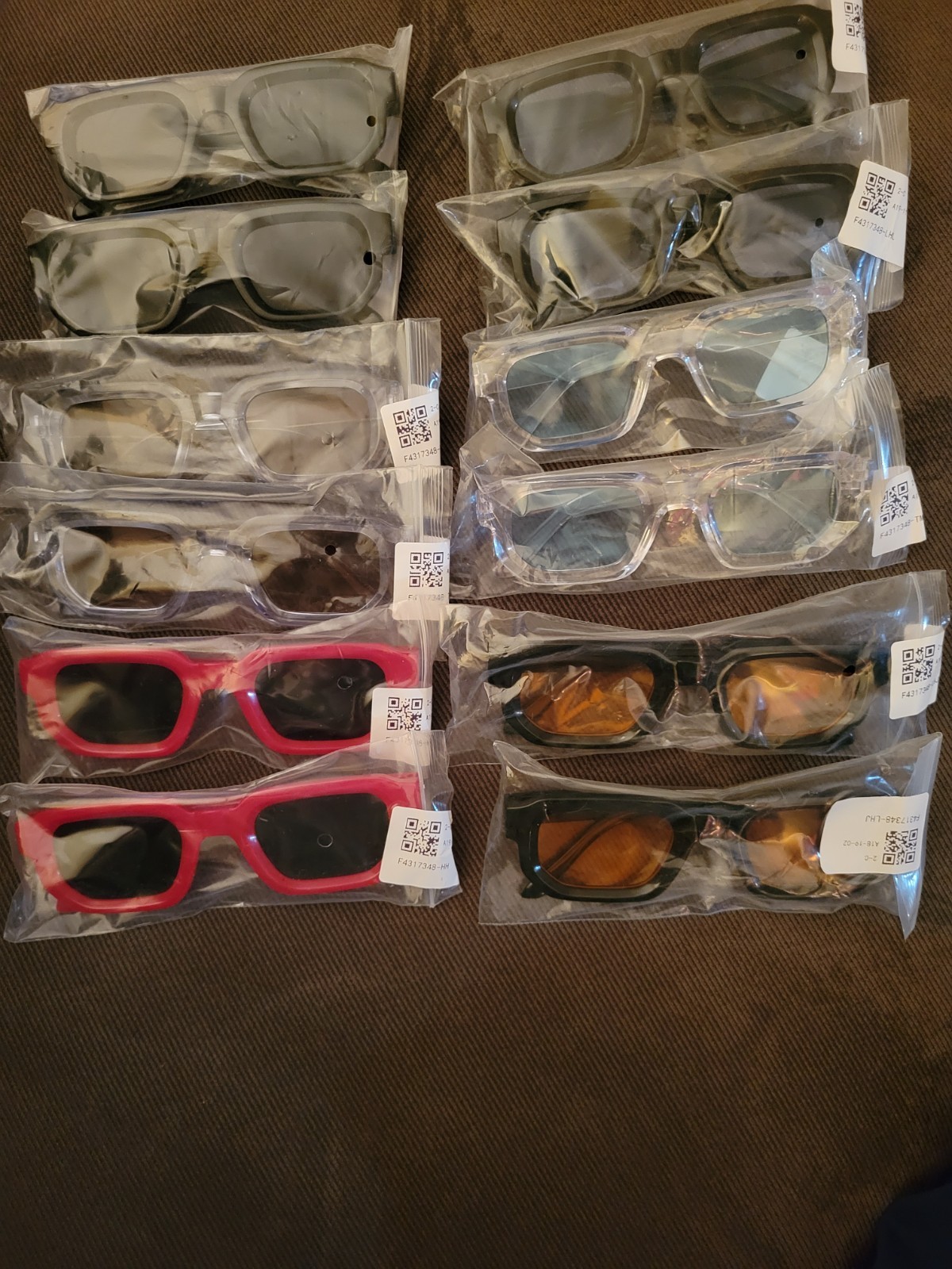 Assorted 3D TV Glasses - Black, Clear, Red- Individually Packaged (12 total)