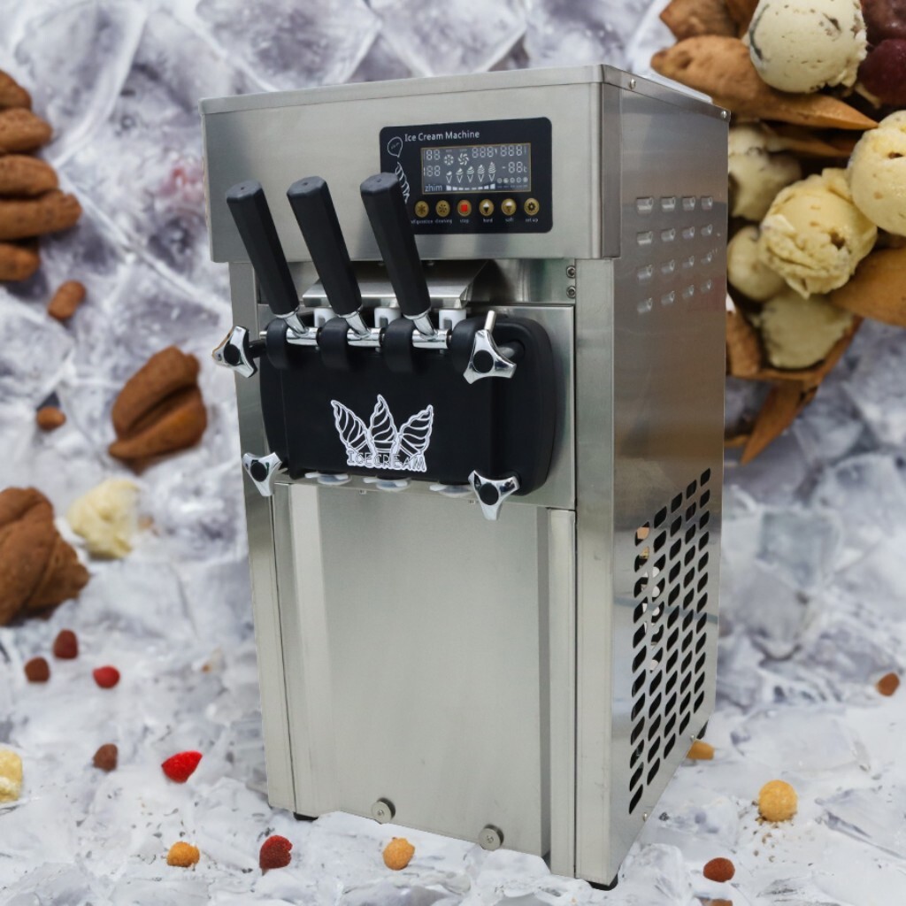 110V Countertop Soft Serve Ice Cream Machine 3 Flavor Commercial Ice Cream Maker