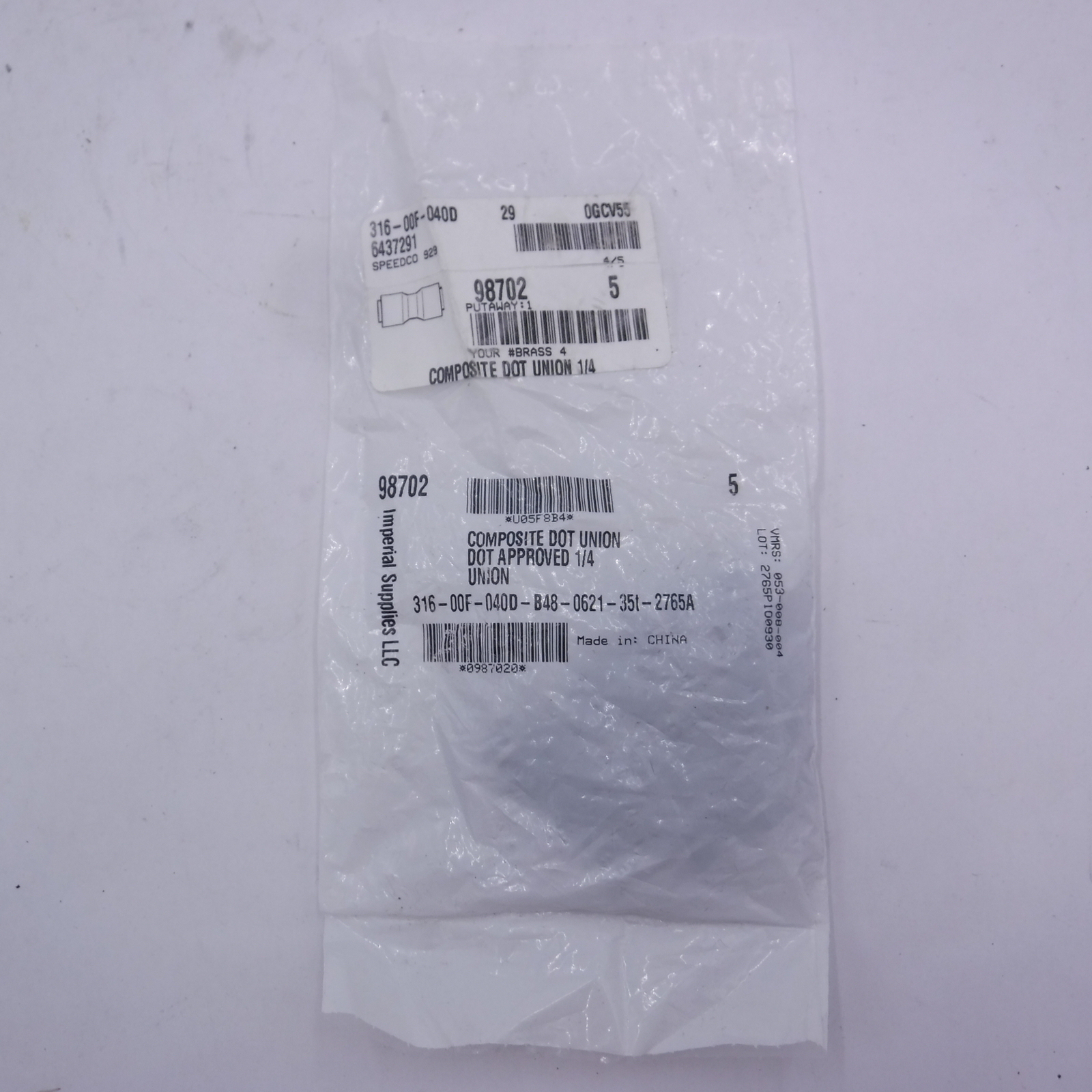 5 Pack Composite Dot Union 1/4" 98702