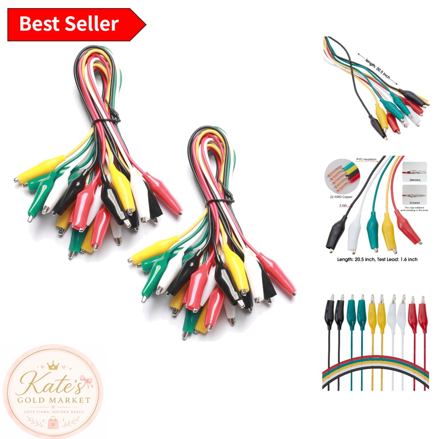Durable 2-Pack of 20.5-Inch Alligator Clips &  Leads for Electronics Testing