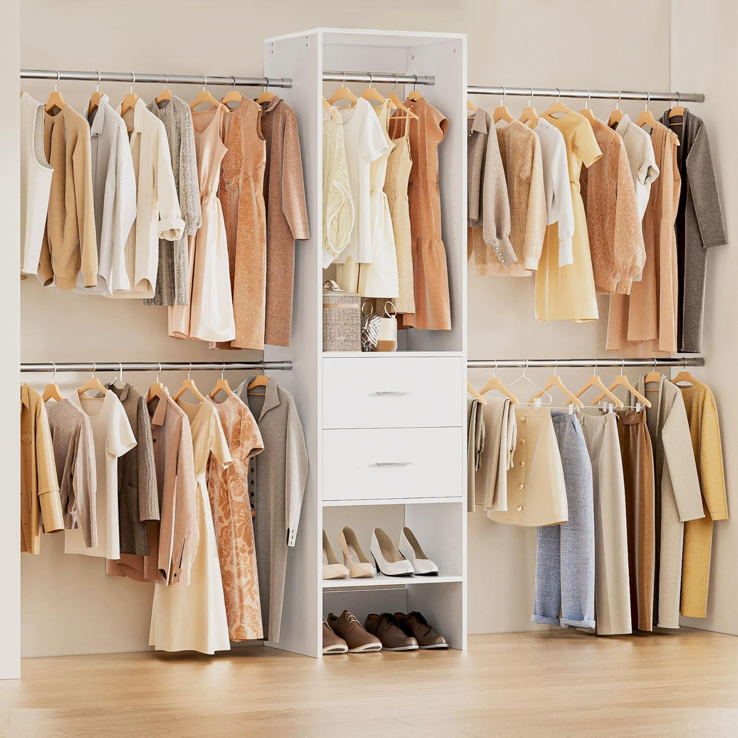 Closet System with Drawer, 5-8FT Closet Organizers System with 5 Adjustable Hang
