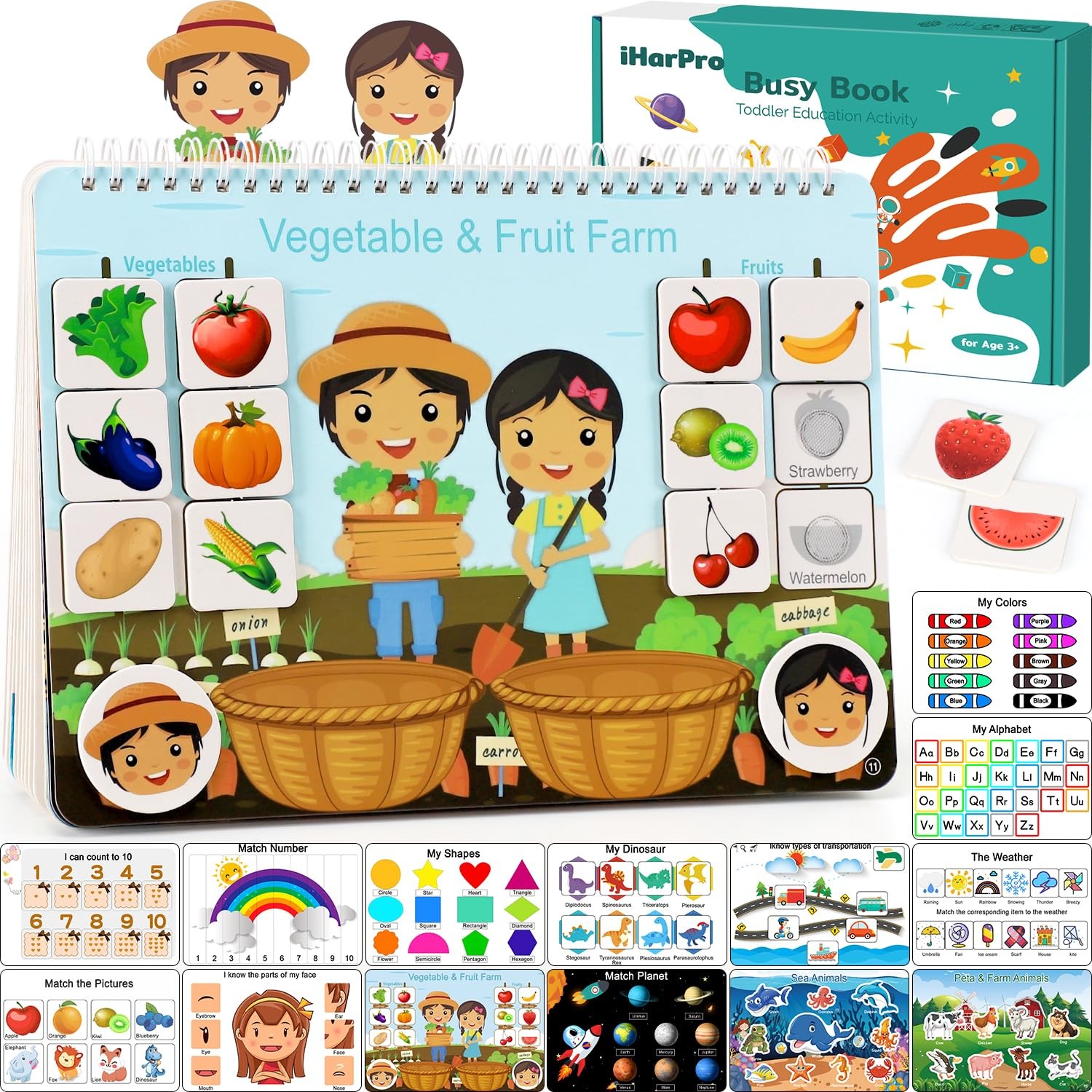 Busy Book for Toddlers, Montessori Toys 3 4 5 6 Book, Multicolor