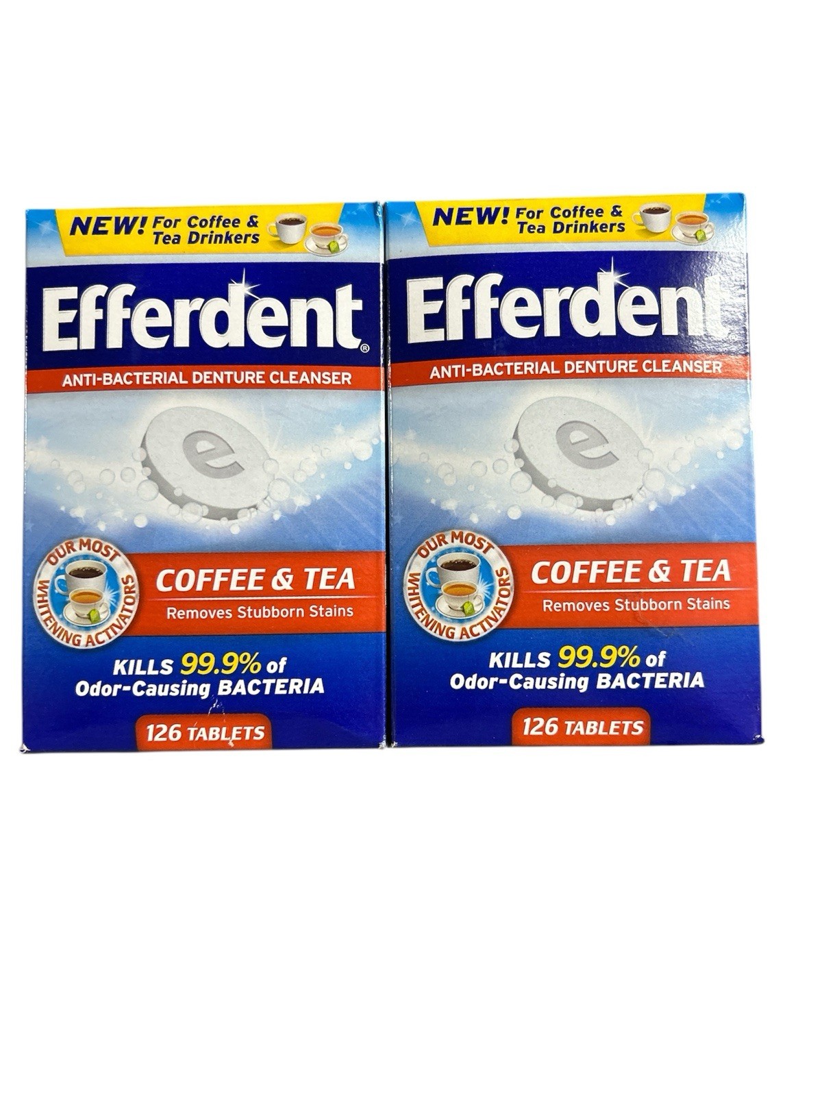 2 Efferdent Denture Cleanser COFFEE & TEA 126 Tablets = 252 Tabletd Total