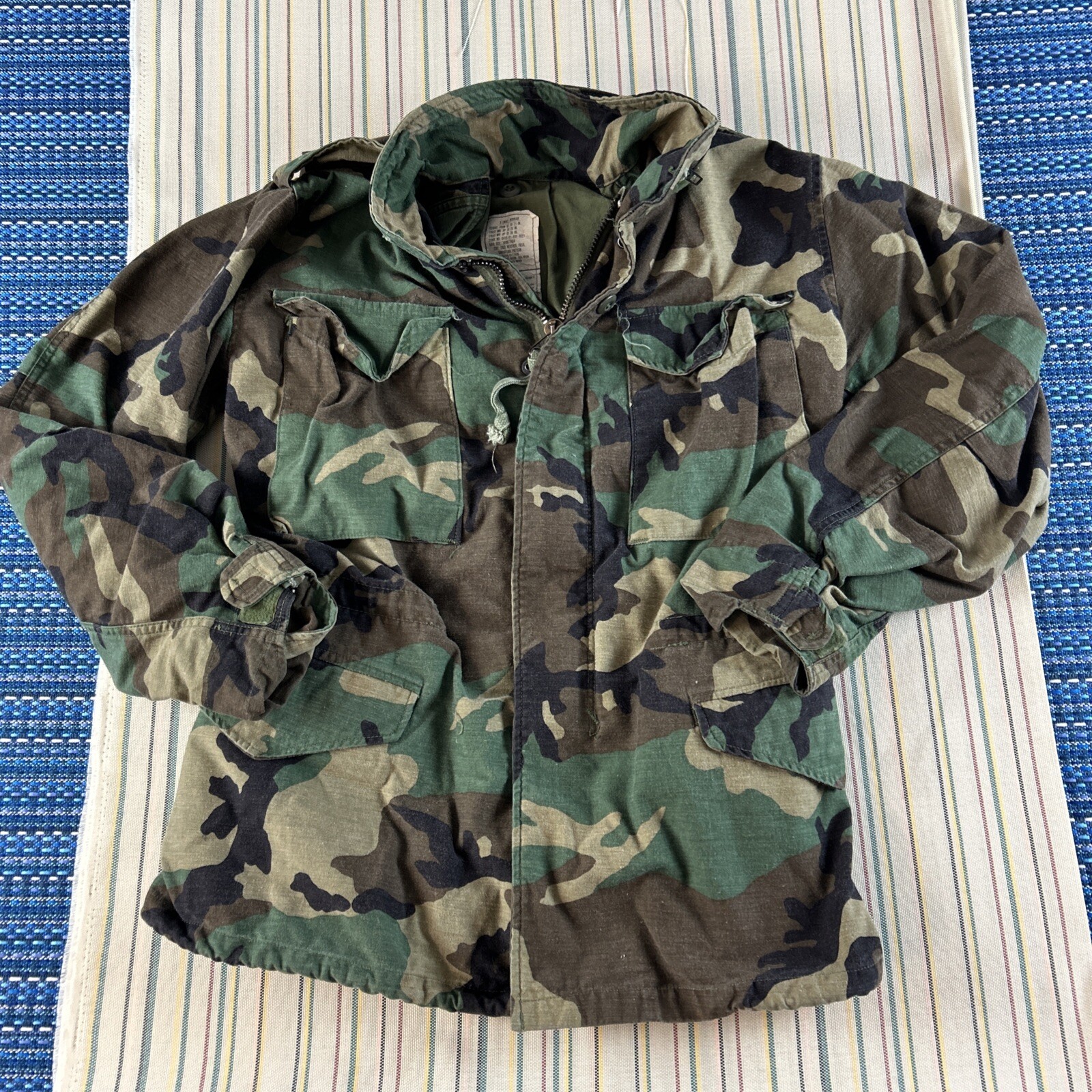 VTG 1983 US Military Woodland Camo Mens XS Regular Cold Weather Field Coat #7958