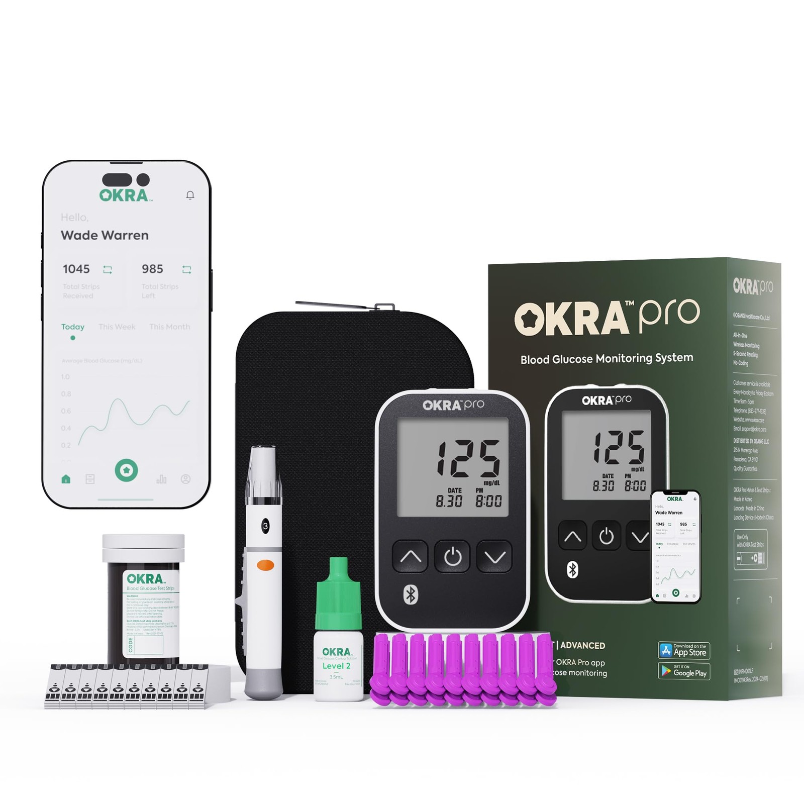 OKRA PRO Blood Sugar Monitor Kit – 5s Fast Glucose Results, No Coding, Strip...