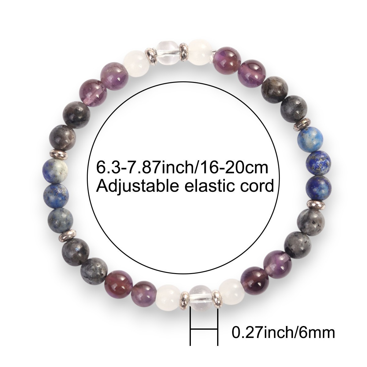 Amethyst Lapis Labradorite 0.24in Bead Bracelet Natural Stone Healing Jewelry