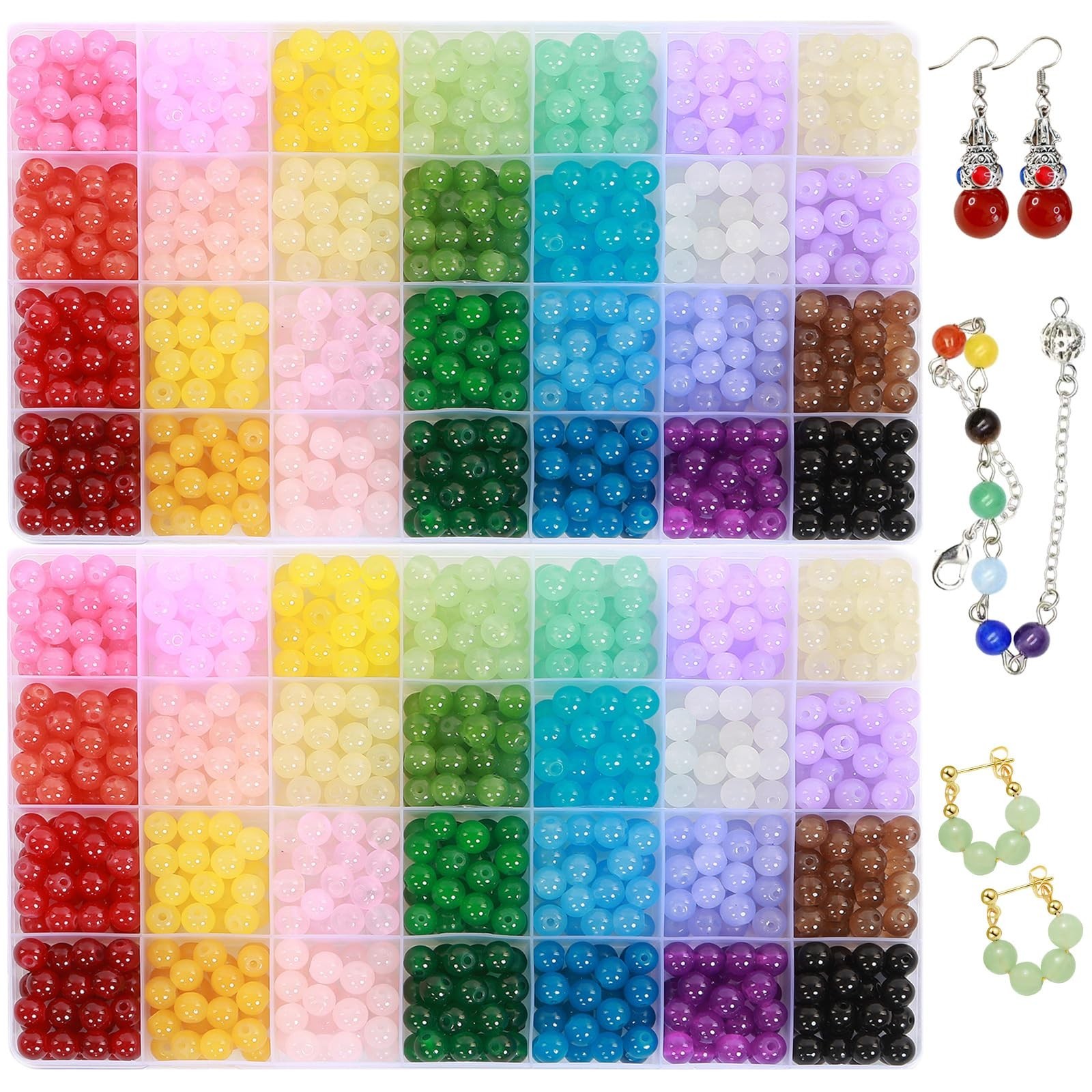 1400PCS Glass Beads for Jewelry - 28 Colors, 8mm Crystal Gemstone Beads, 2 Bo...
