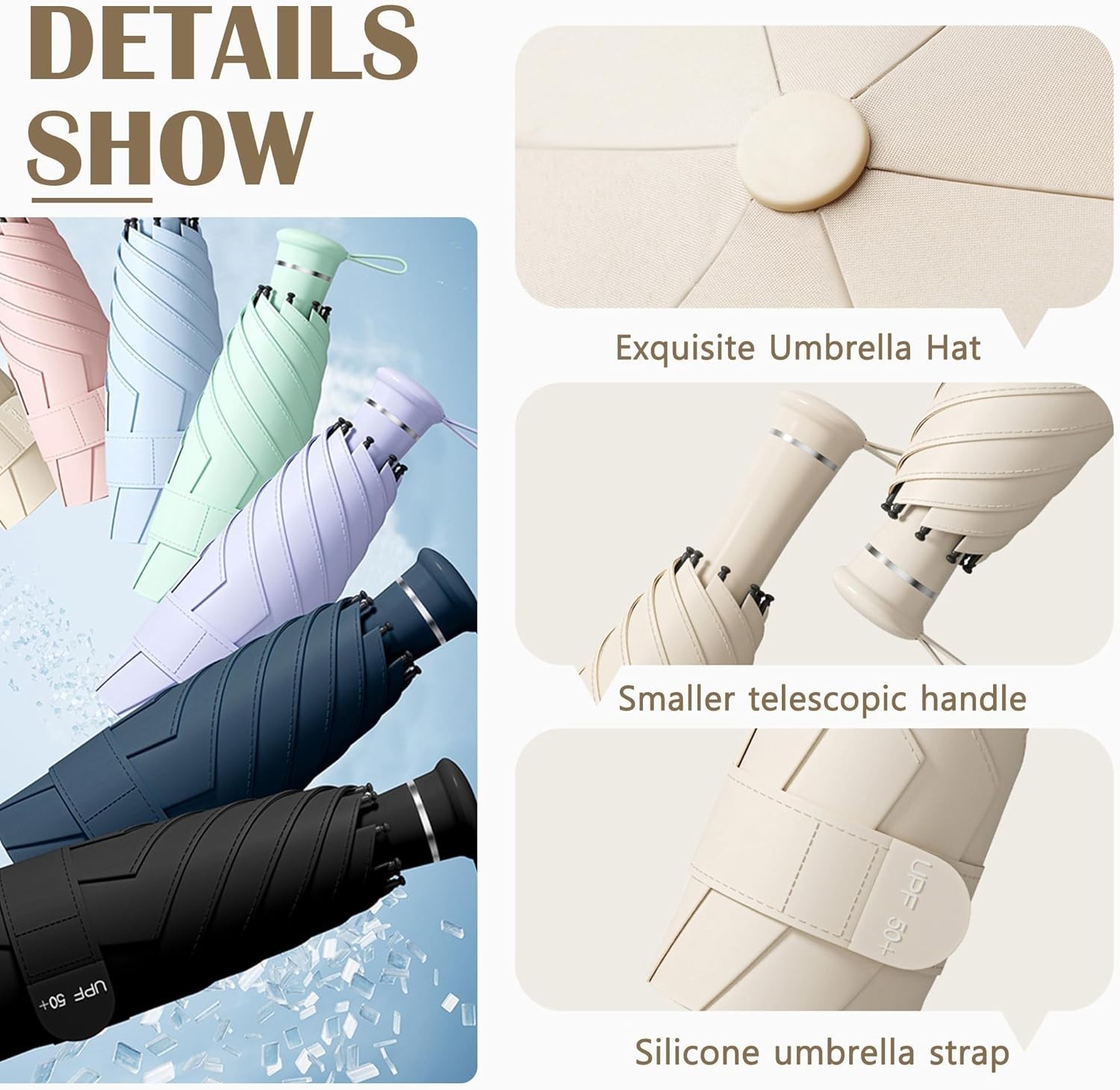 Mini Folding Travel Umbrella with Built-in Hidden Telescoping Handle,Teflon C...