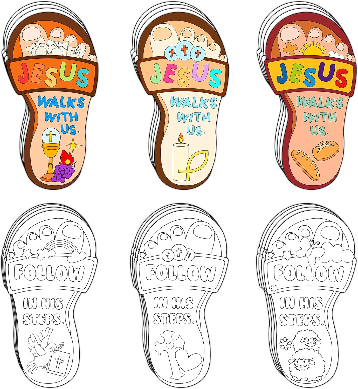 24Pcs Sunday School Crafts for Kids Color Your Own Jesus Walks with Us Craft Kit