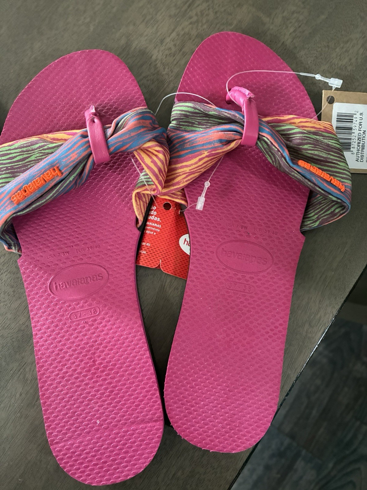 Havaianas Women's Pink Multicolor Bow Logo Slip-On Flip Flop Sandals Comfort