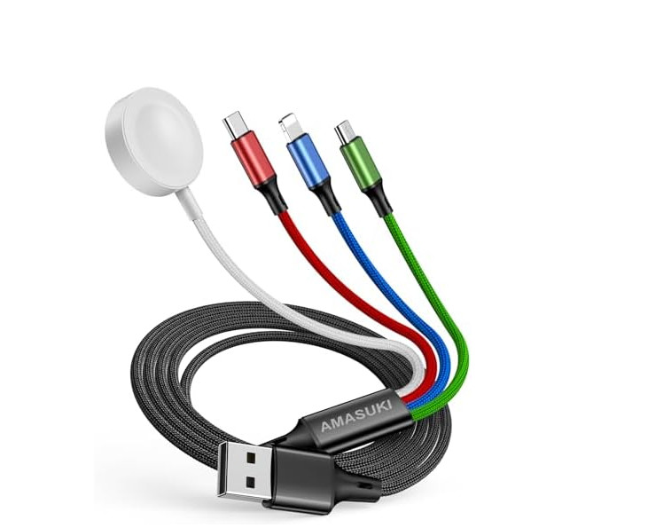 "Travel 4 in 1 iWatch & iPhone Charger,Multi Charging Cable 4ft, Multi-colour "