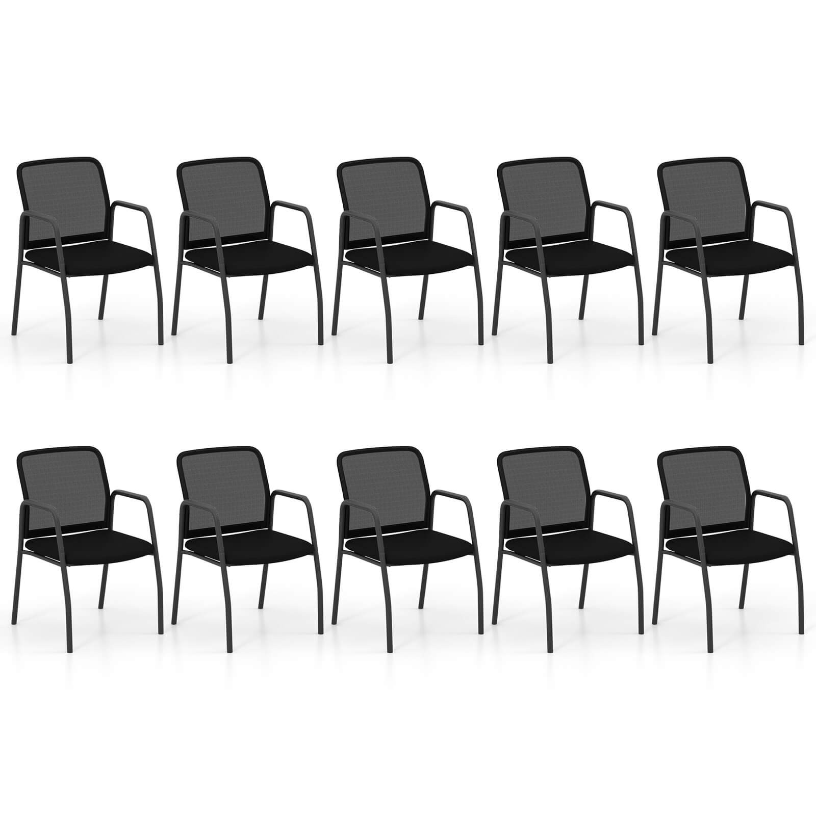 Meeting Room Chair Set of 10 Waiting Room Chairs w/Ergonomic Backrest & Armrests