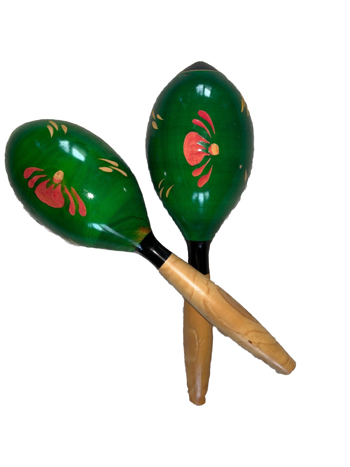 Vtg! Maracas Mexican Latin Fiesta 2 piece set  11" Large Wooden Rumba Shakers