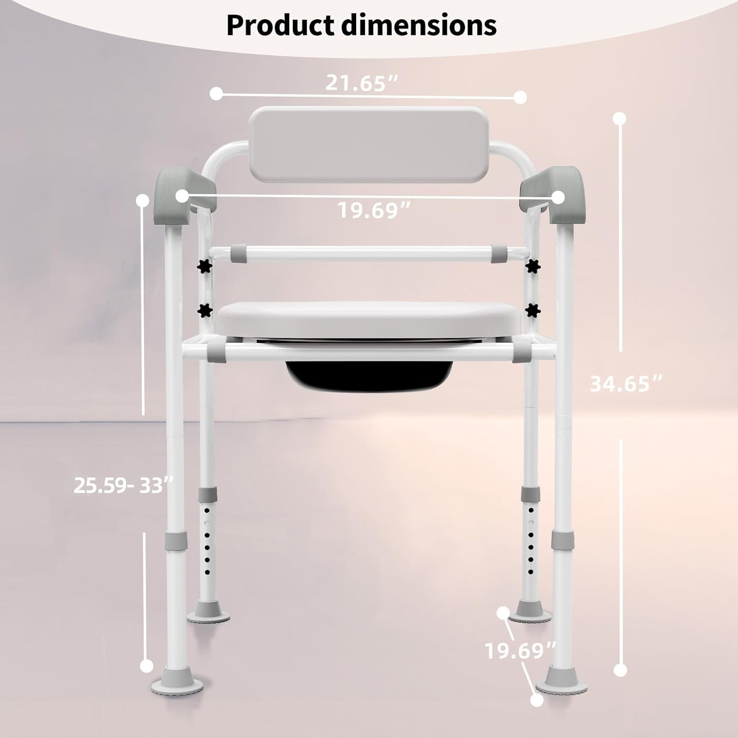 Medical Bedside Commode Chair Drop Arm Height Adjustable Padded Backrest