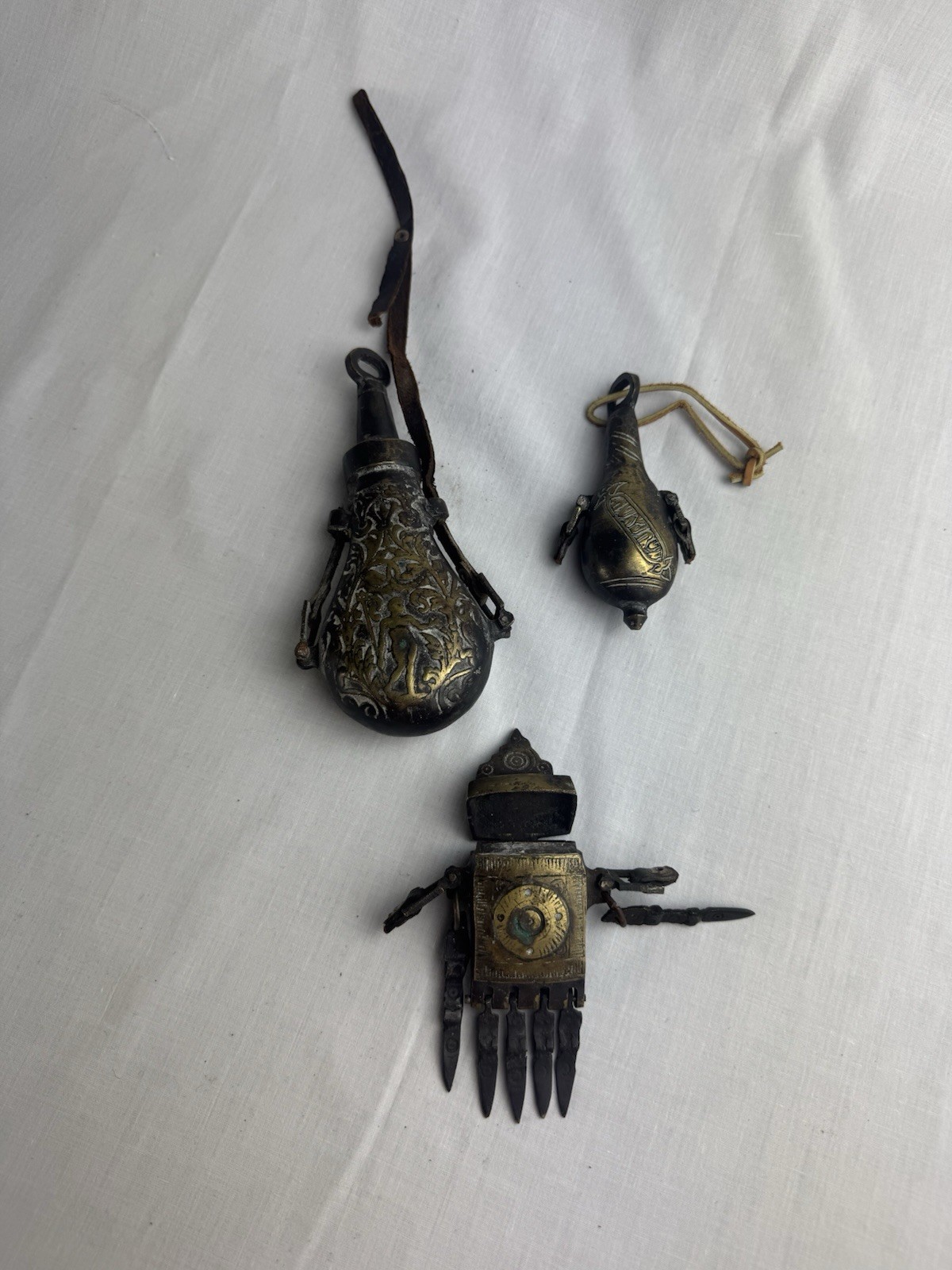 Antique 19th Century Ottoman Military Palaskas/Ammunition Powder Flasks-Lot of 3