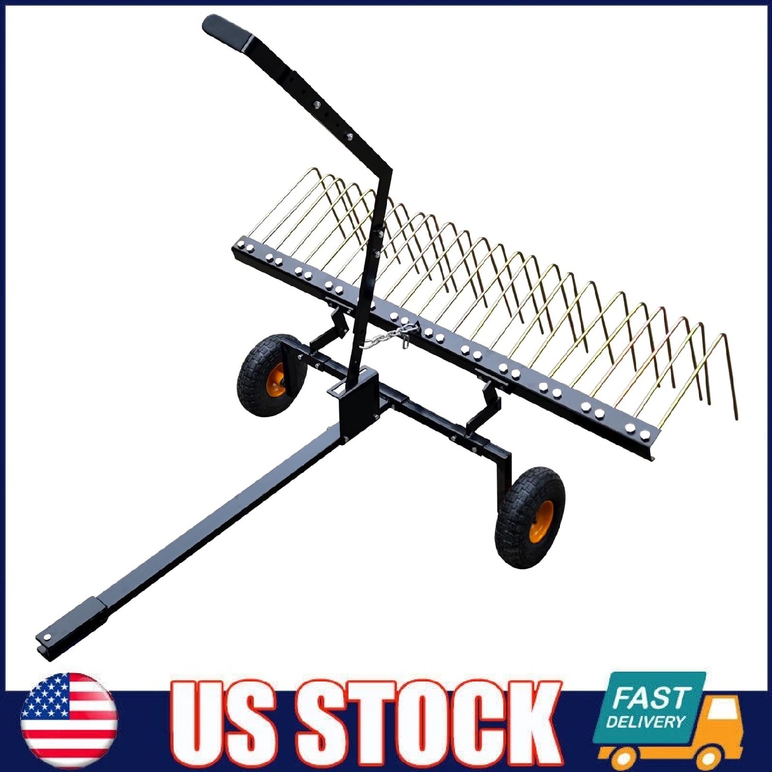 60" ATV UTV Tow Behind Pine Straw Rake ,Lawn Tractor Landscape Rake ,Yard Tools