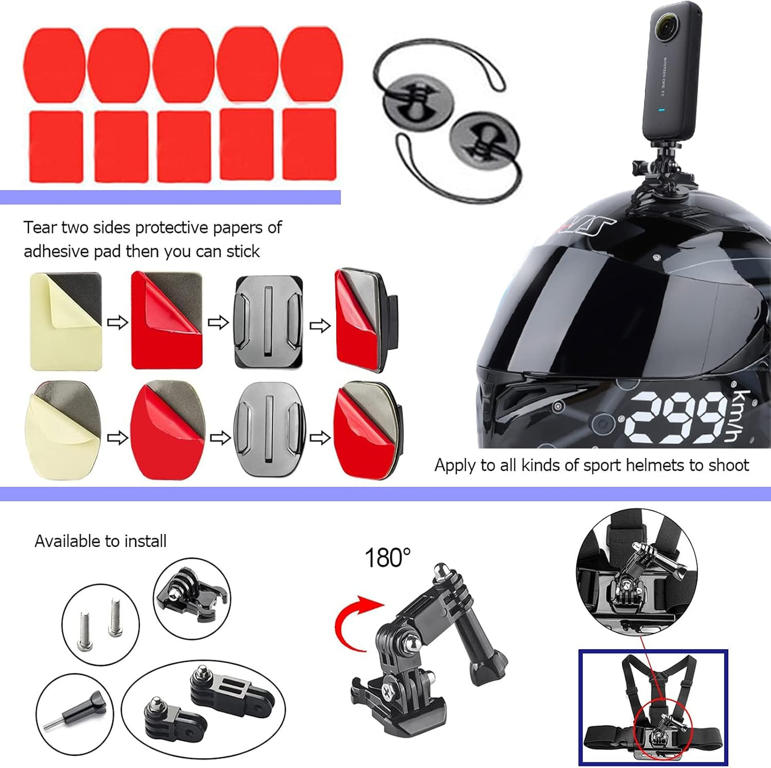 44 in 1 Action Camera Accessory Combo Kit -Compatible with Insta360 One X4,X3,X2