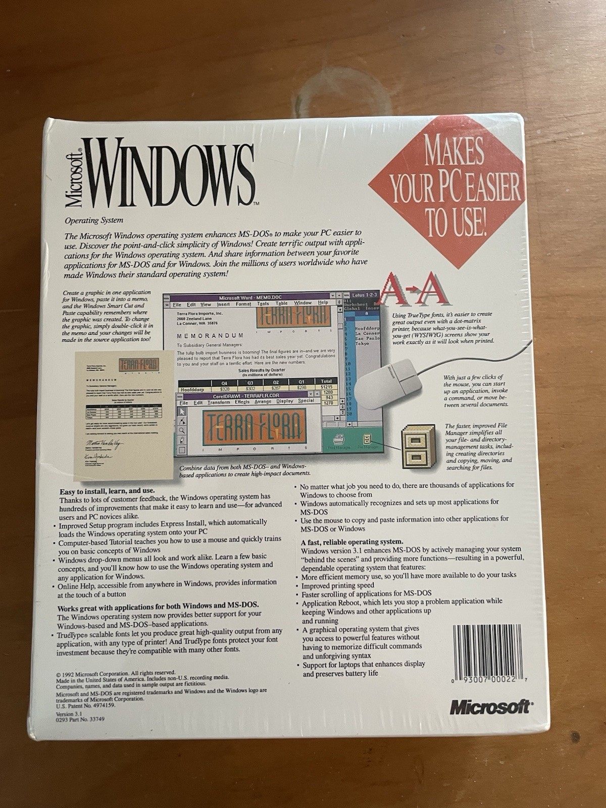 Microsoft Windows 3.1 Retail Box Floppy 3.5" Sealed