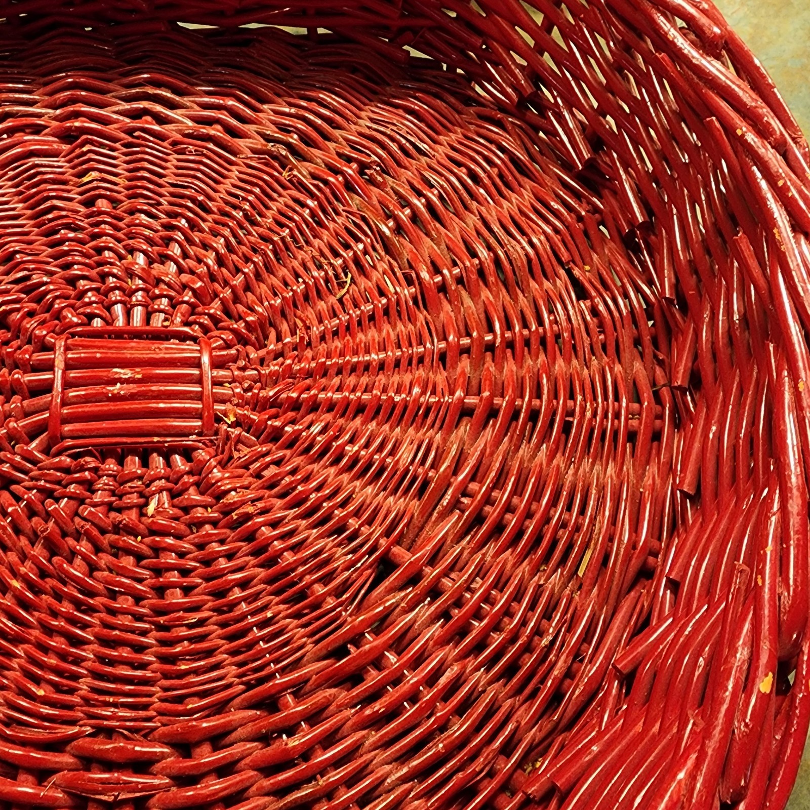 Vintage Red Wicker Apple Shaped Large Basket With Green Stem, Serving