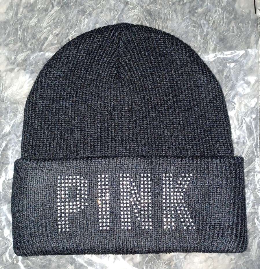 Victorias Secret PINK Beanie Hat BRAND NEW ONE SIZE black studded logo
