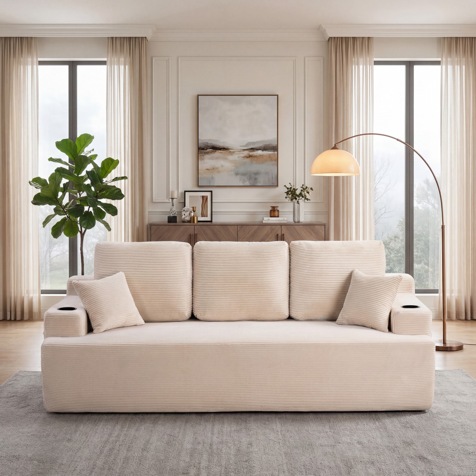 87 in 3-Seater Sofa for Living Room, Comfy Couches with Deep Seat, Plush Cordur