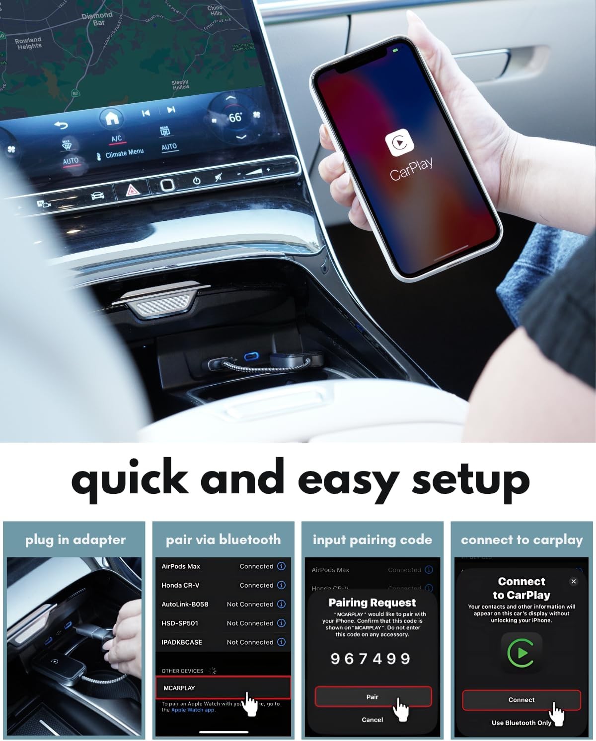 Wireless CarPlay Adapter for iPhone USB Wireless Dongle Fast Auto Connect