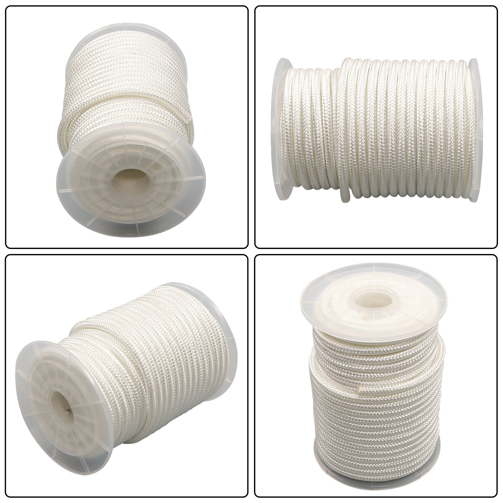 3/8 Inch Nylon Rope 100 Foot Spool 100% Nylon Solid Braid Rope Dyeable White New