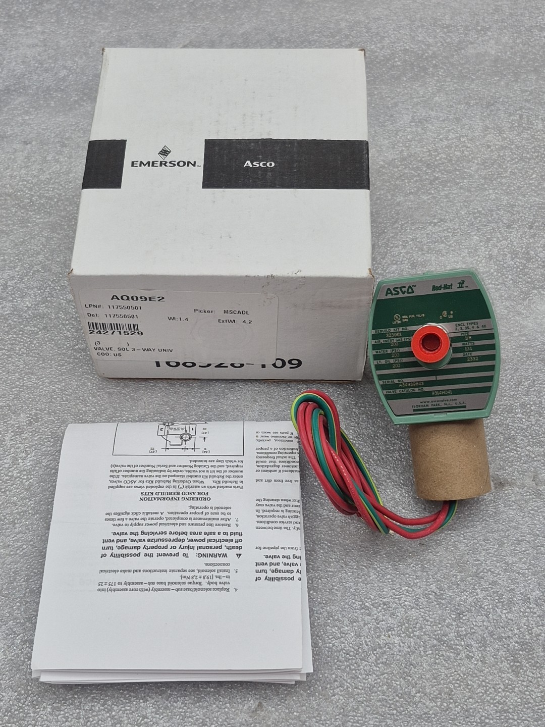 ASCO 3-way Acting Solenoid Valve 8314H041 Water Air Oil Gas Red Hat Brass Npt