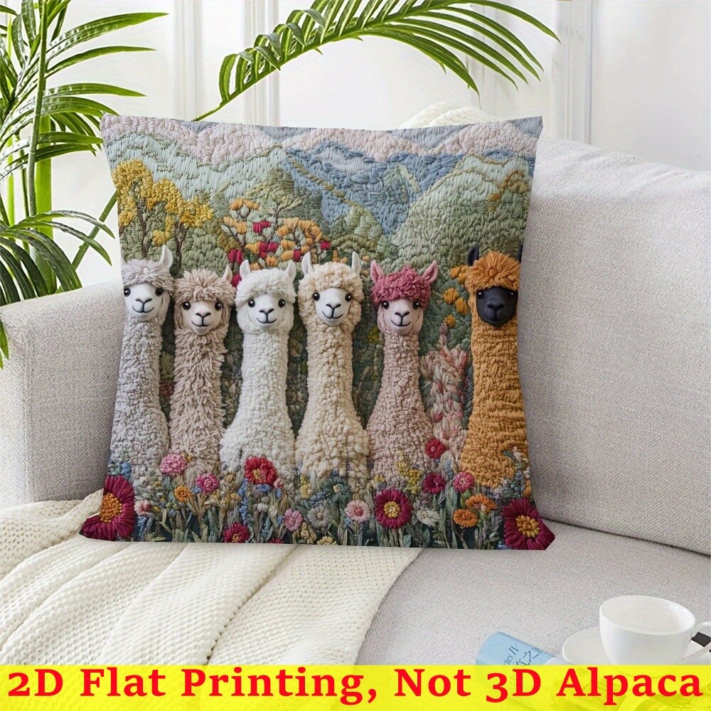 Printed Vintage Alpaca Farm Scene Pillow Cover Reversible Printed Cushion Cover