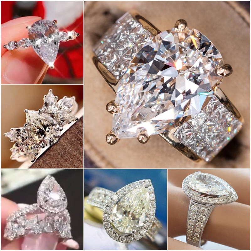 Pretty 925 Silver,Gold Rings Pear Cut Cubic Zircon Women Jewelry Sz 6-10
