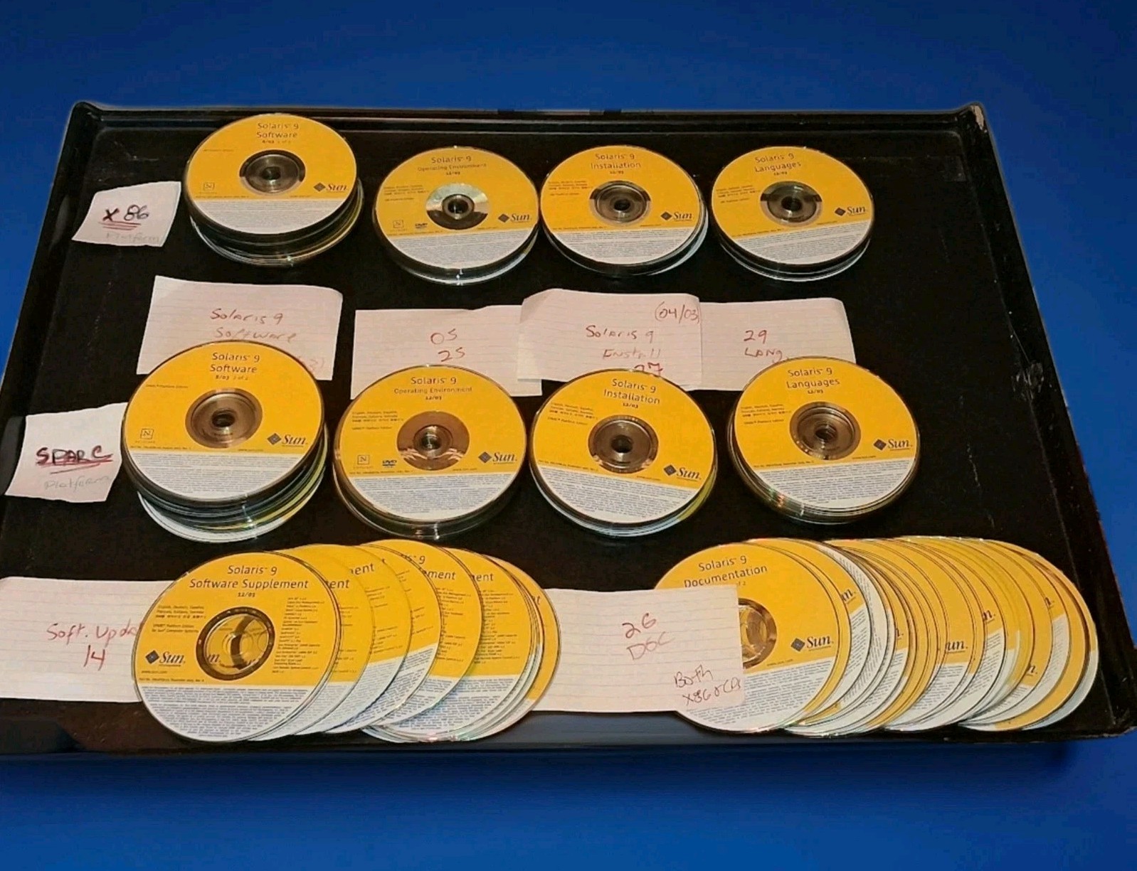 SUN Microsystems SOLARIS  9 -BOTH X86 & SPARC Platform Ed. 176 DISCS bundle Lot