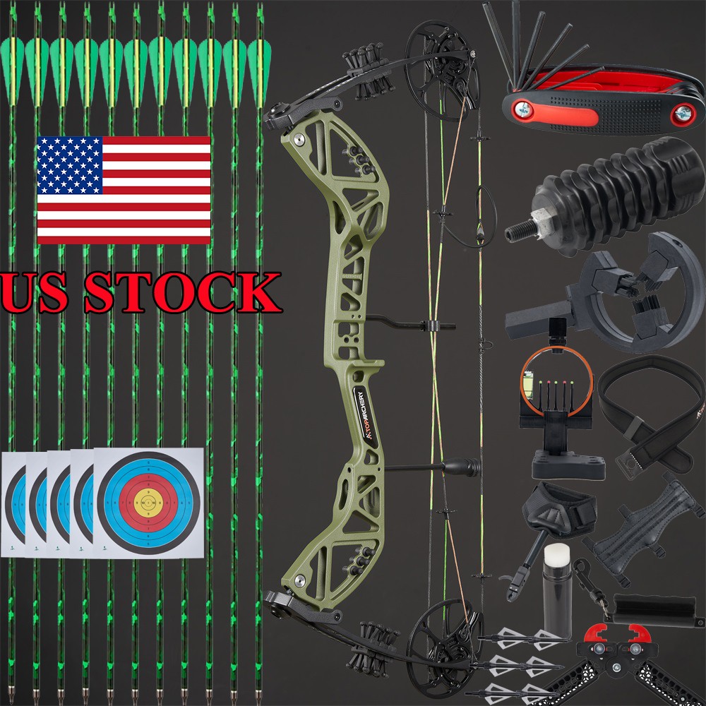 RH Compound Bow 30-70lbs Let off 75% & Carbon Arrows for Archery Hunting Shoot
