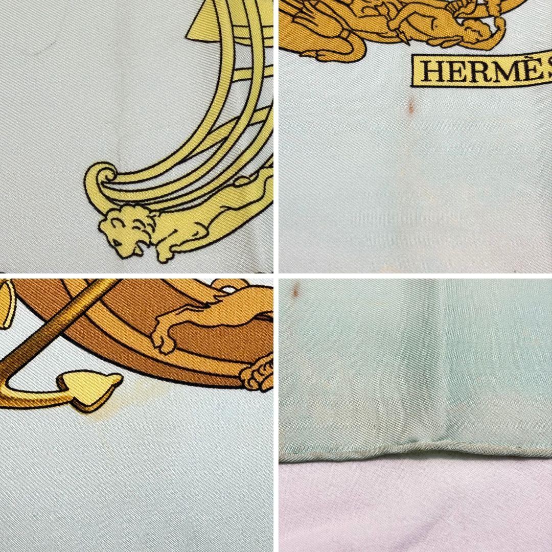 Auth HERMES Scarf Silk 100% Carre 90 PROUES Multicolor Light Blue Yellow Used