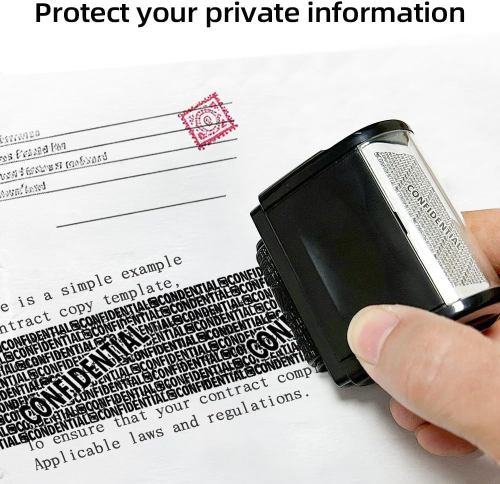 Identity Theft Protection Roller Stamp with Refill Ink - Confidential Roller Sta