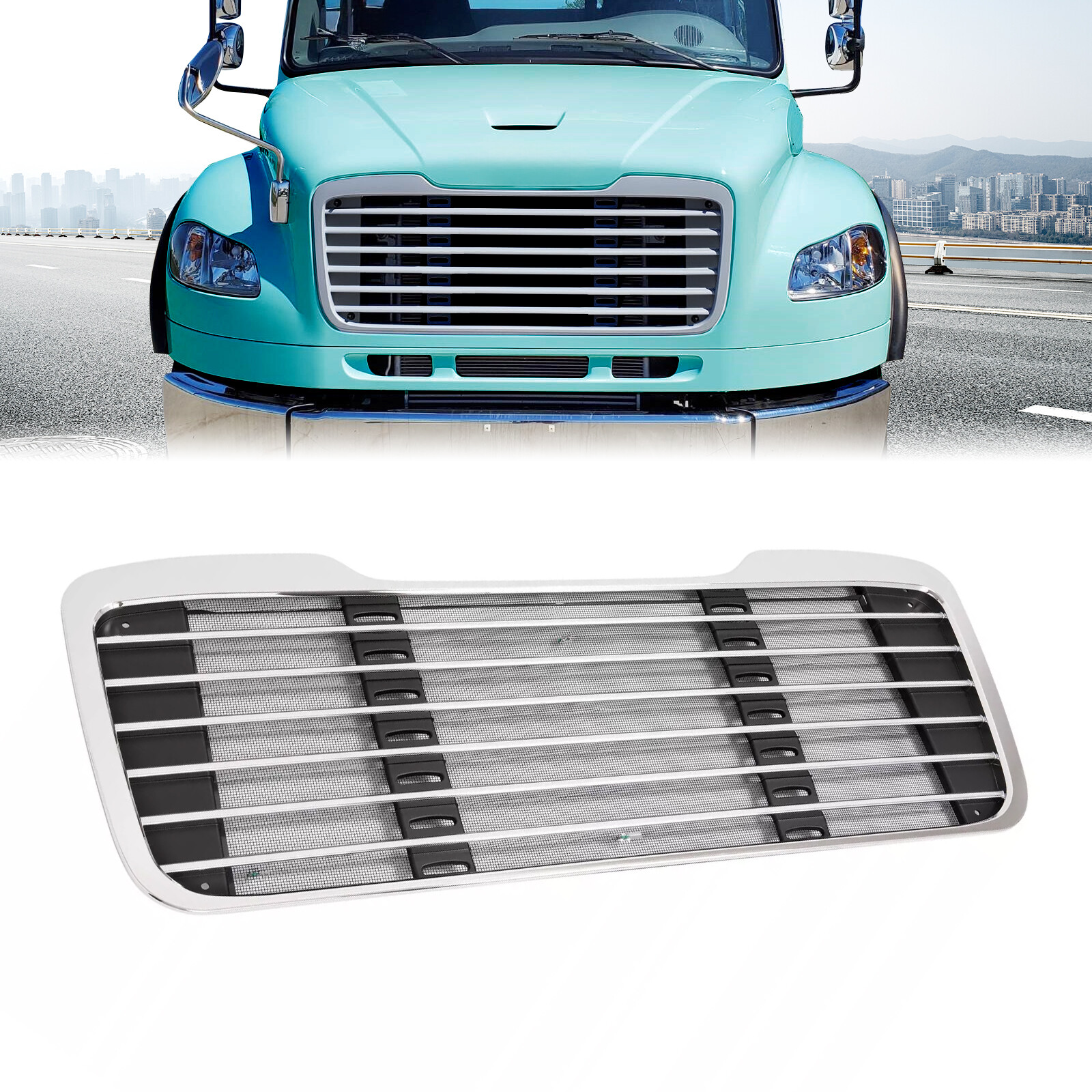 For Freightliner M2 2002-2022 Chrome Front Upper Bumper Grille ABS w/Bug Screen