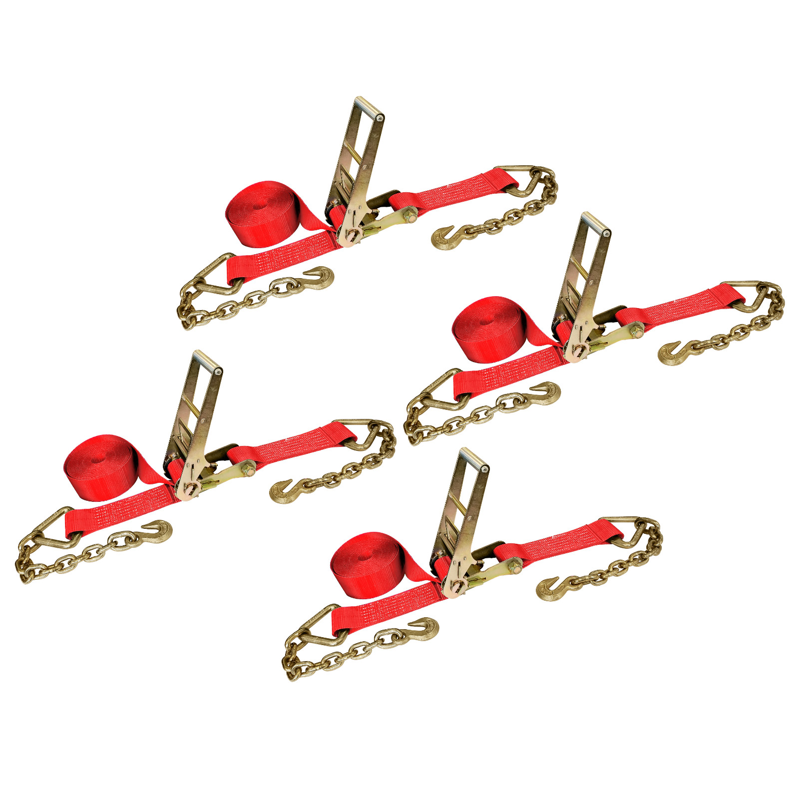 USA 4 Pack 3" x 30' Ratchet Tie Down Strap w/ Chain Extension WLL 5400 LBS RED