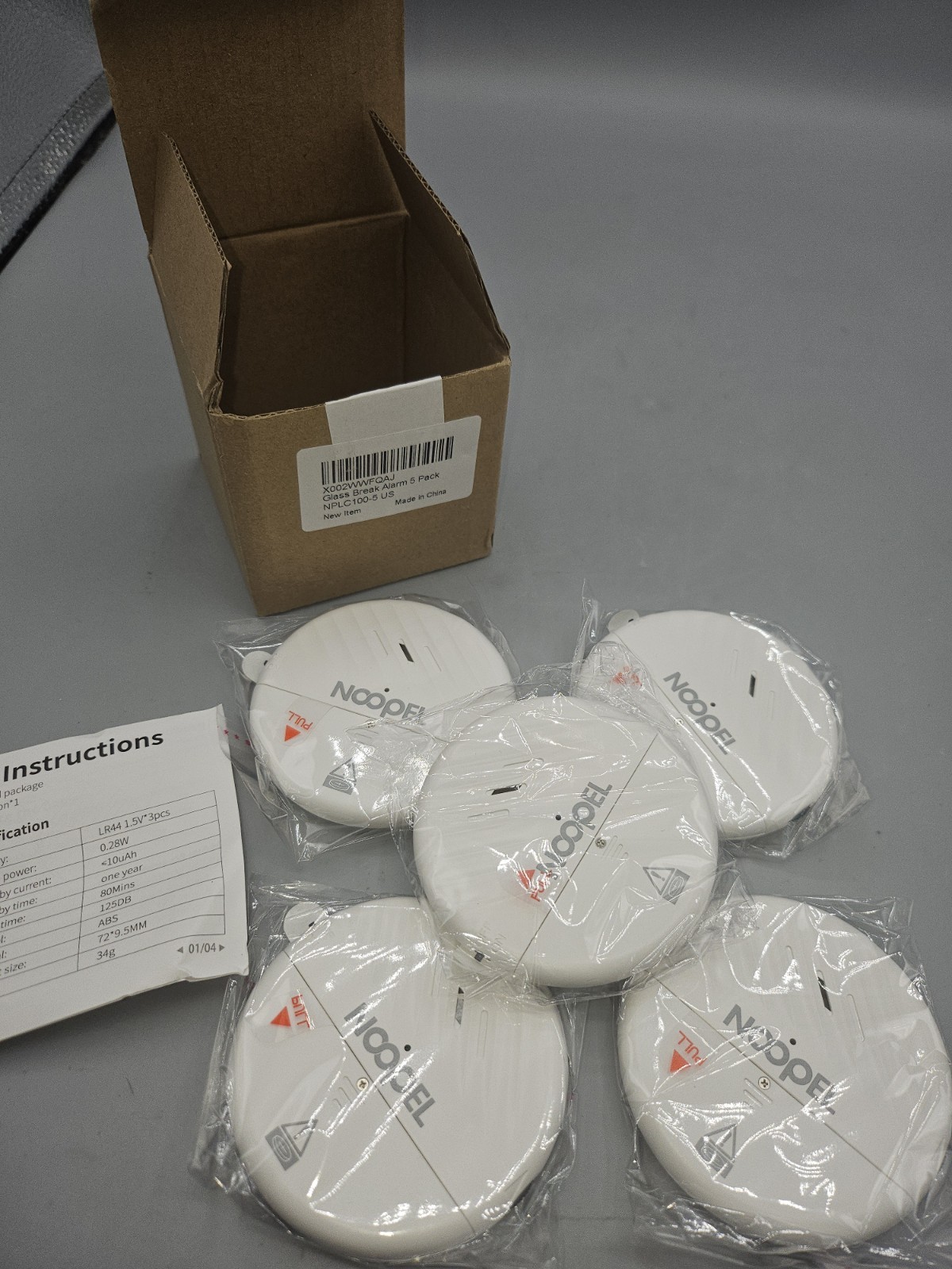 Glass Break Sensor 5 Pack, 125DB Loud Window Alarm Vibration Sensors, Burglar In