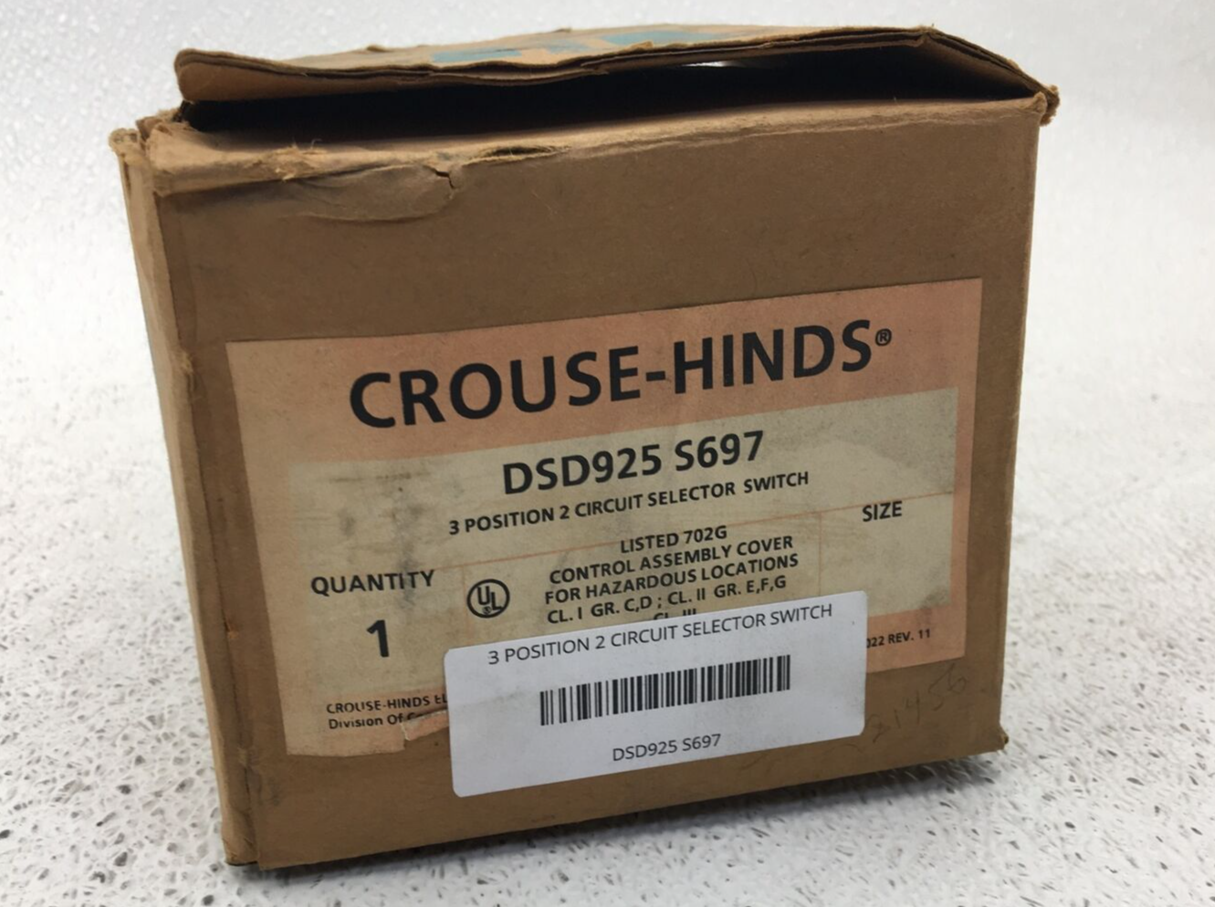 DSD925 S697 CROUSE HINDS 3 POS 2 CIRCUIT SELECTOR SWITCH EXPLOSIONPROOF COVER